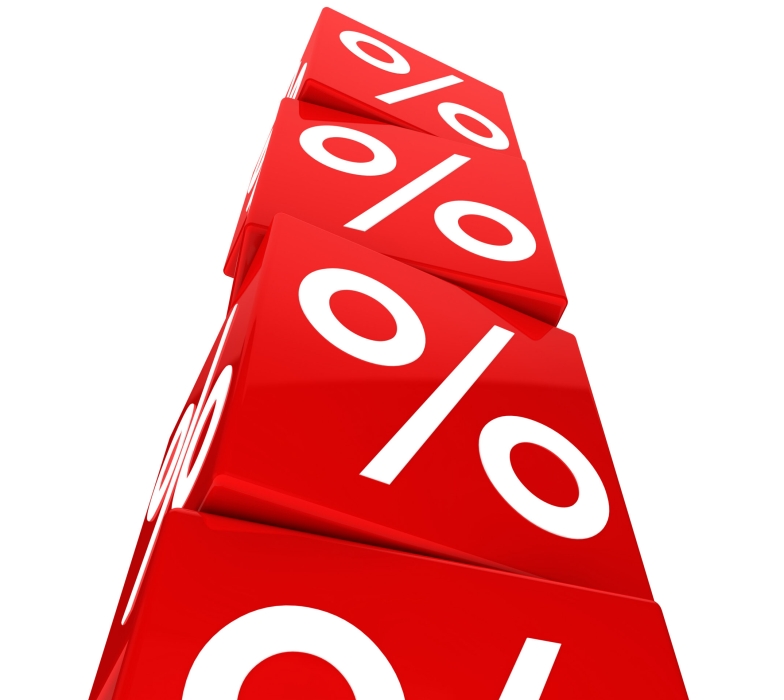many red sale percent cubes high tower
